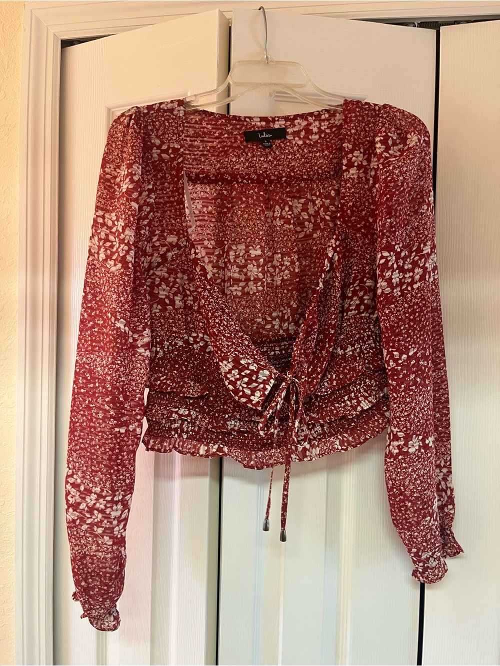 Lulu's Red Floral Tie-Front Blouse